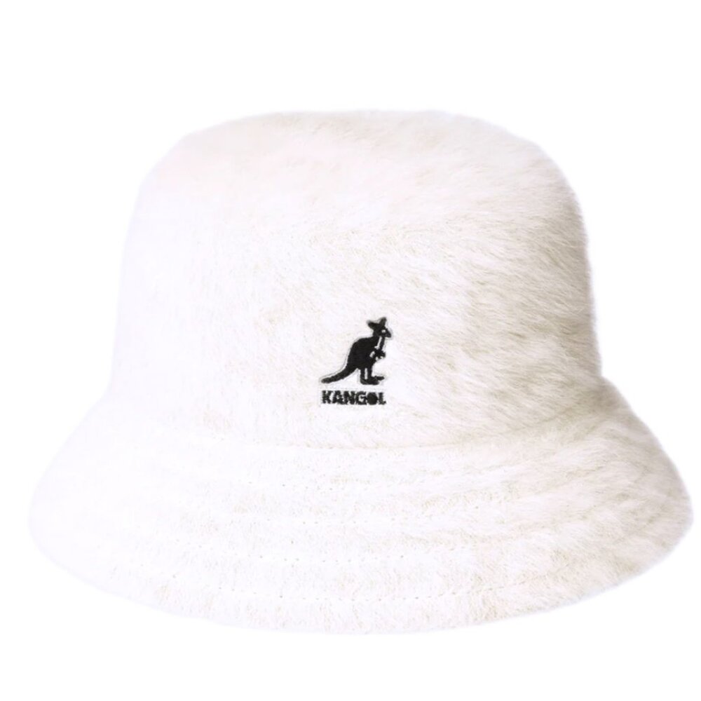 KANGOL Angora Bucket Hat Fuzzy White Embroidered Logo White UNISEX One Size Fits